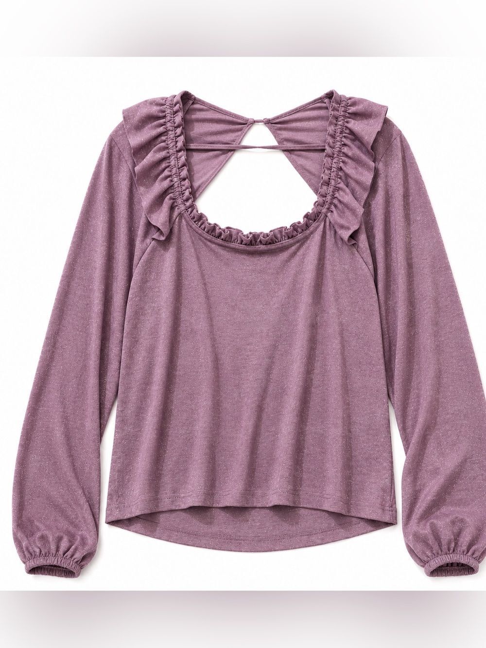 Free People Mauve Ruffle Scoop Back Shimmer Blouse Boho XL NWT